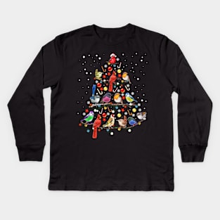 Birds Christmas Tree 2022 Christmas Ornament Kids Long Sleeve T-Shirt